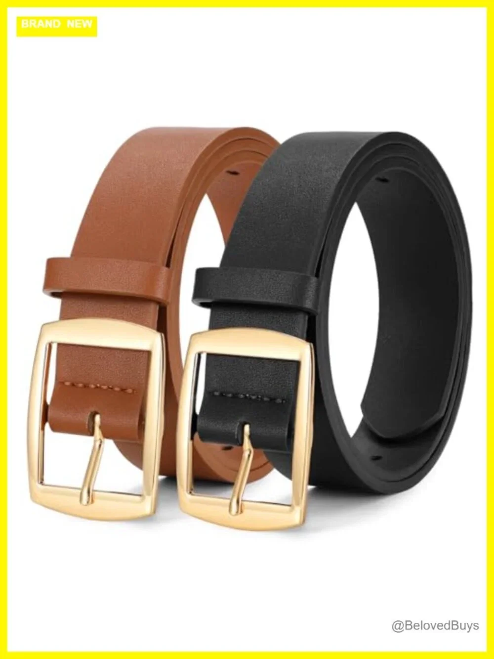 Women's PU Leather Belts with Gold Pin Buckle, 2 Pack Fashion Waistbands for